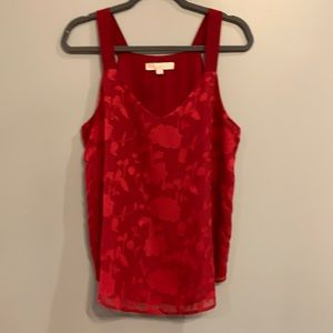 LOFT faux brocade crimson top. Size M.